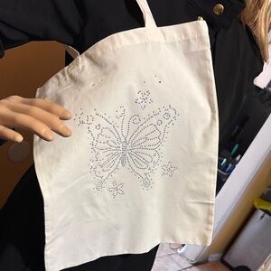 White Butterfly Rhinestone Tote Bag